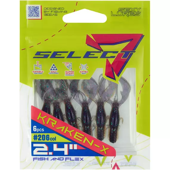 Силікон Select Kraken-X SE 2.4" #206 (6шт/уп), Довжина силікону: 2.4" (6.1 см), Колір силікону: 206, фото , изображение 2